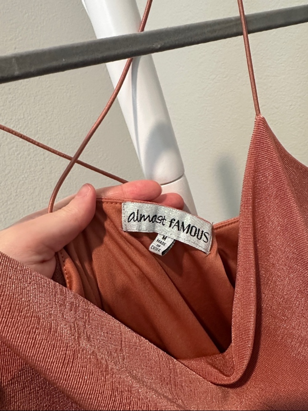 Almost Famous Rust Orange Cowl Neck Mini Dress with Crisscross Straps - Picture 3 of 3